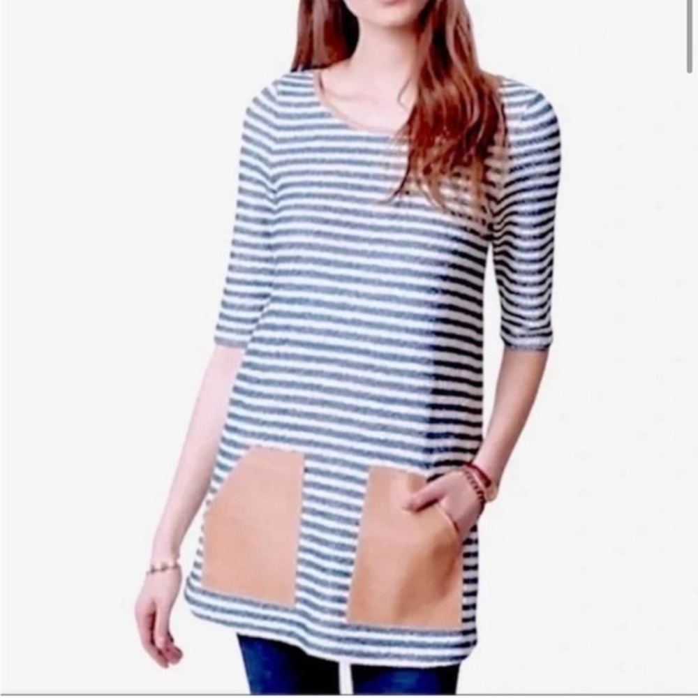 Anthropologie 9-H15 STCL Knit Striped Pocket Tunic Dress Top Sz M
